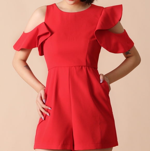 Hot Pink Shorts Romper w/Pockets - Picture 1 of 9